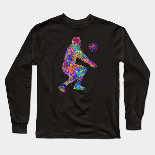 Volleyball player watercolor art Long Sleeve T-Shirt by Yahya Art